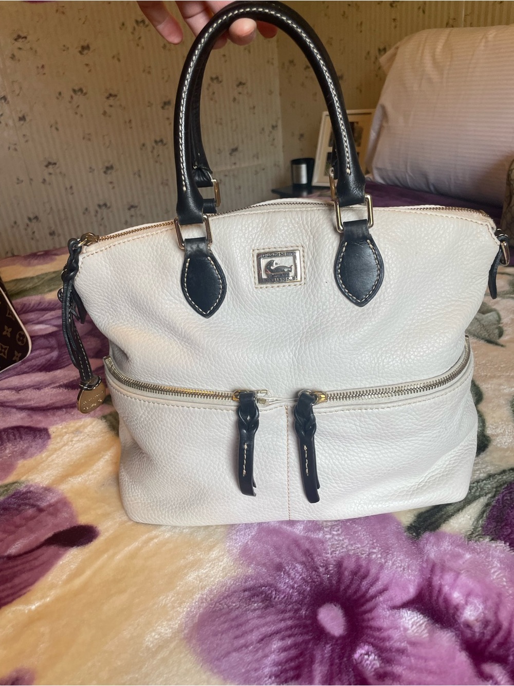 Dooney & Bourke White Pebble Leather Tote with Black Trim - Picture 6 of 6